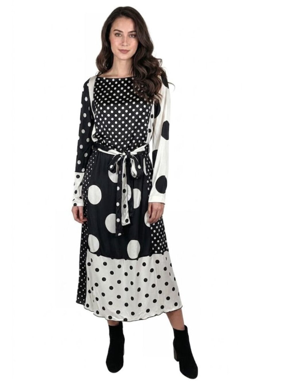 Marc Jacobs Mixed Polka Dot Silk Blend Dress, Black & White, Womens Size 6